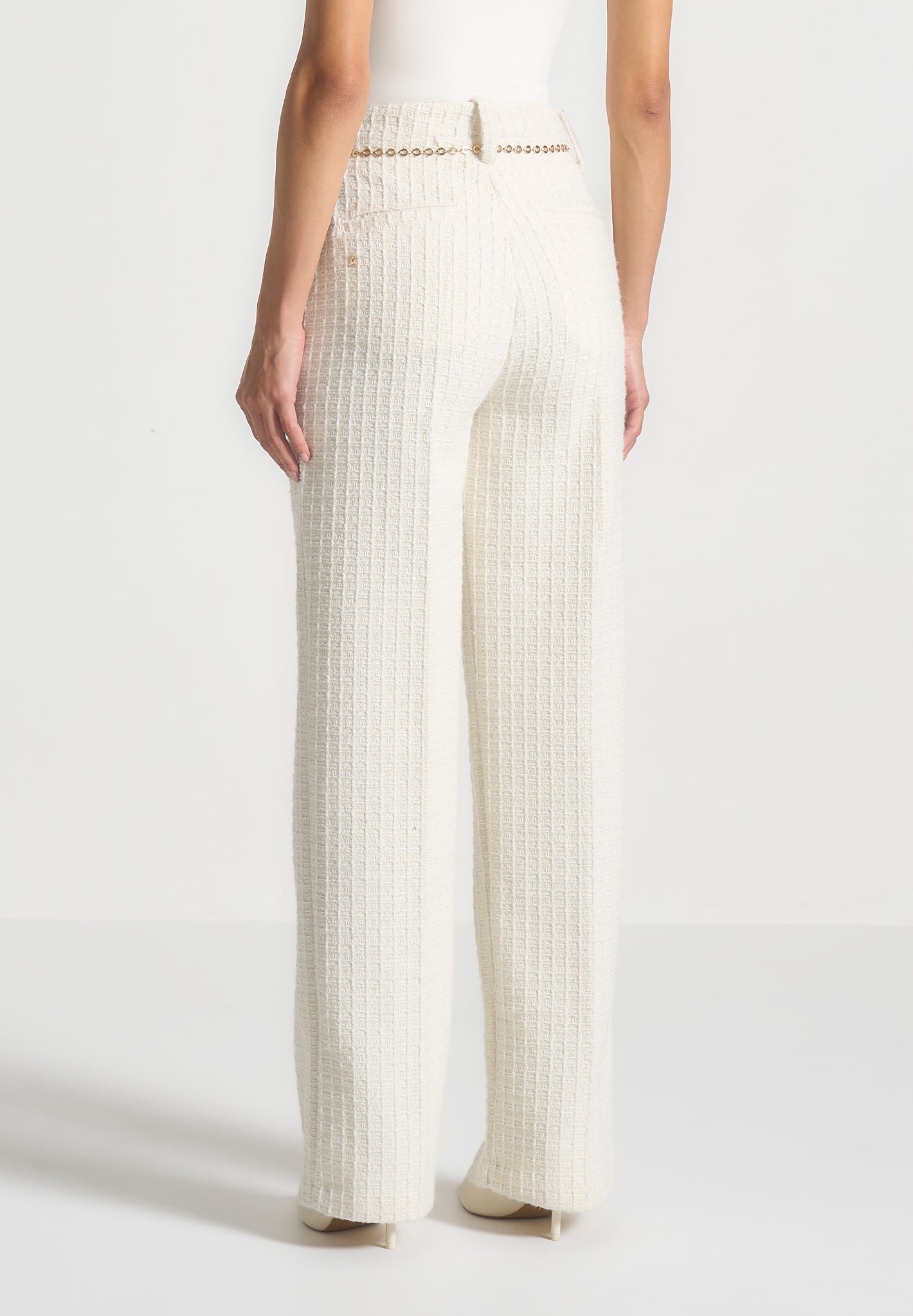 Tweed Trousers with Belt - Cream