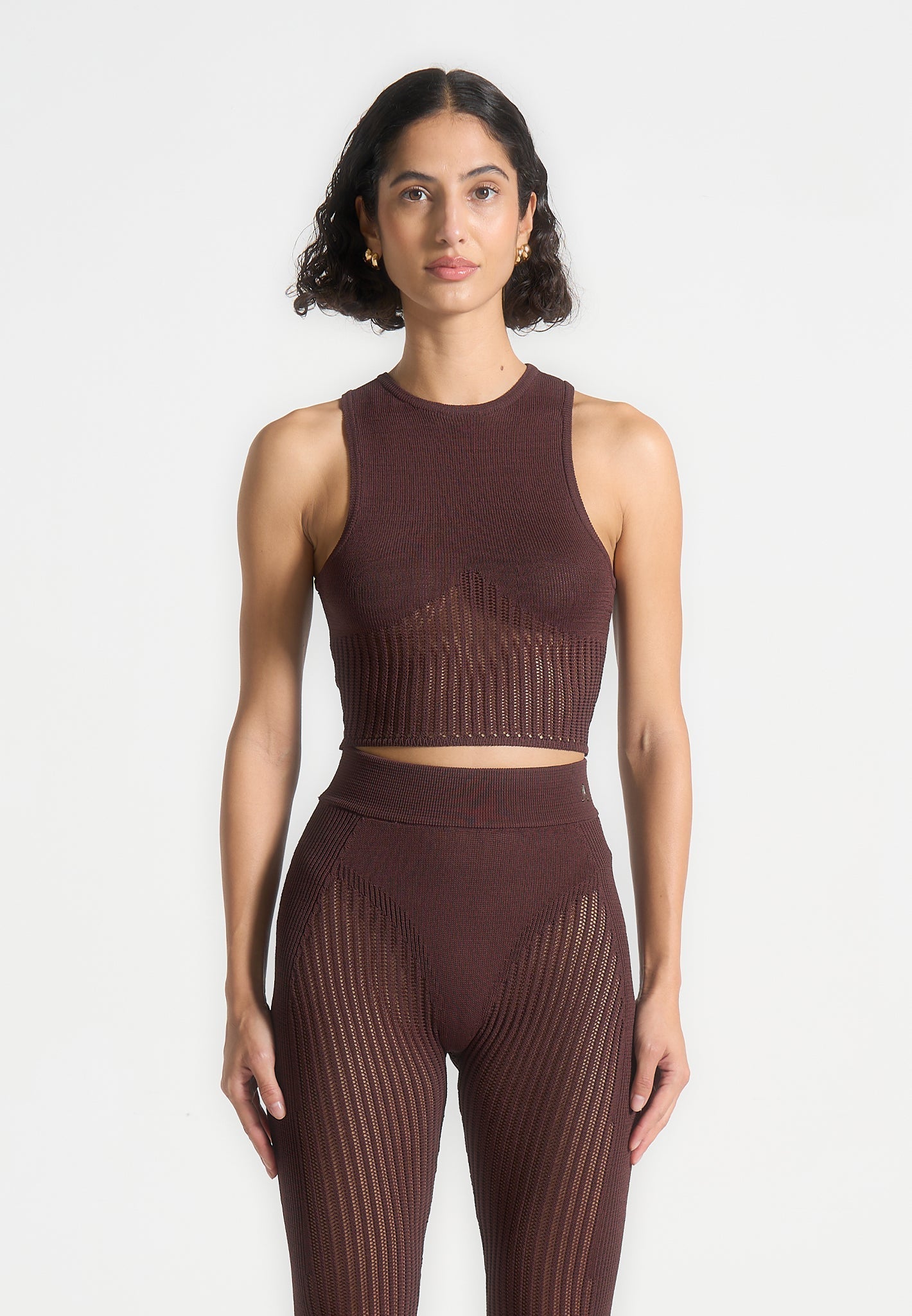 Knitted Contour Crop Top - Brown
