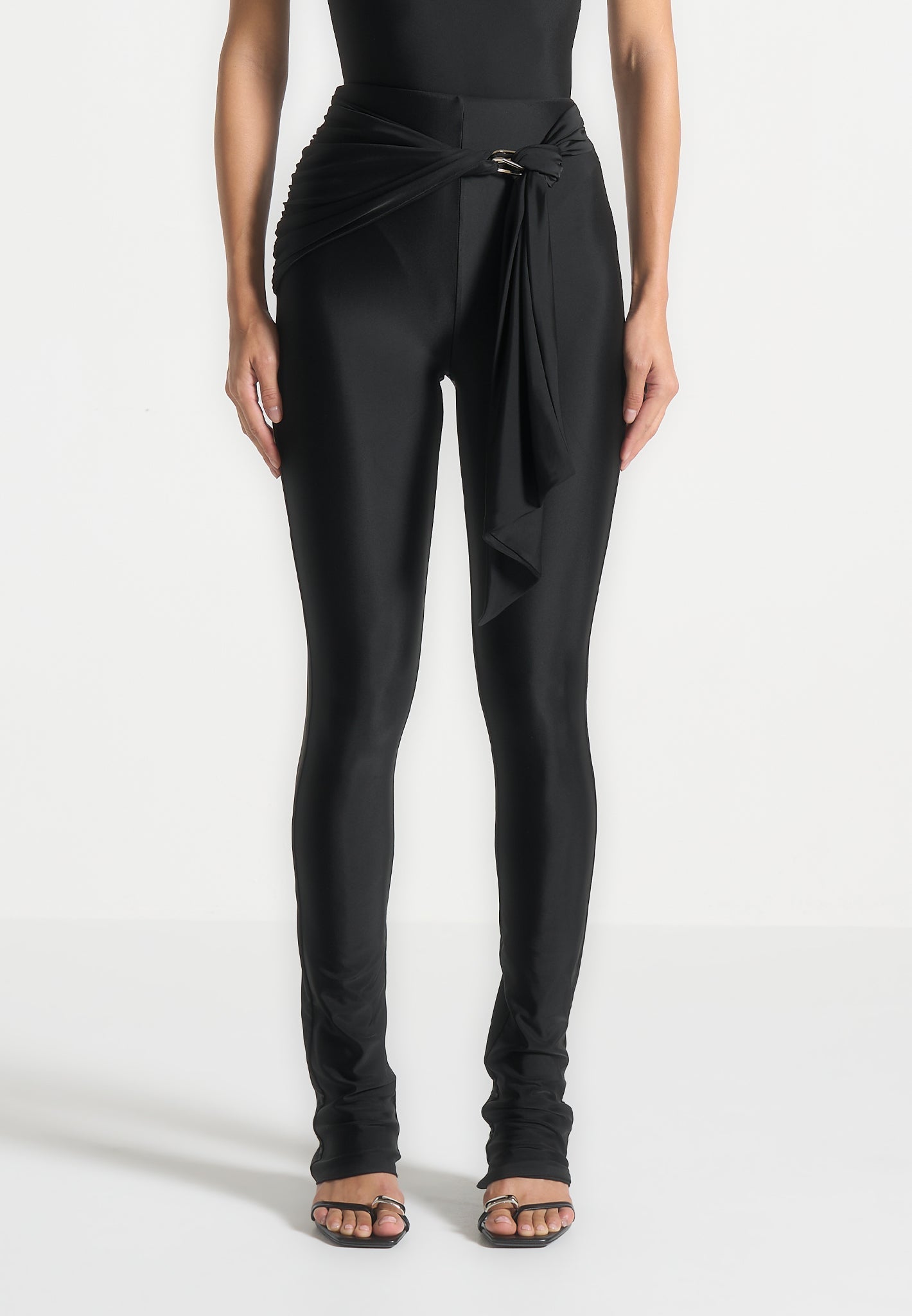 Draped Hardware Detail Leggings - Black
