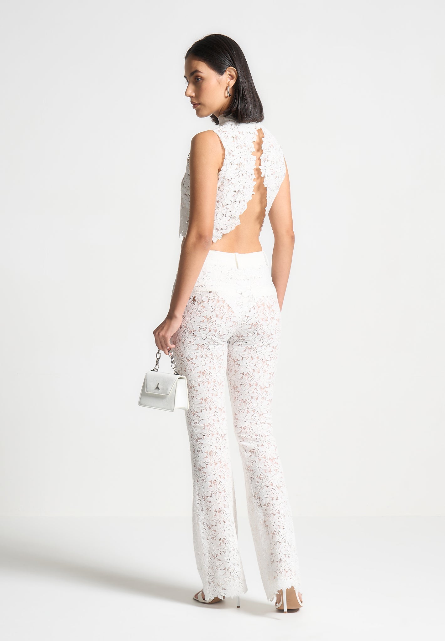 Lace Open Back Top - White