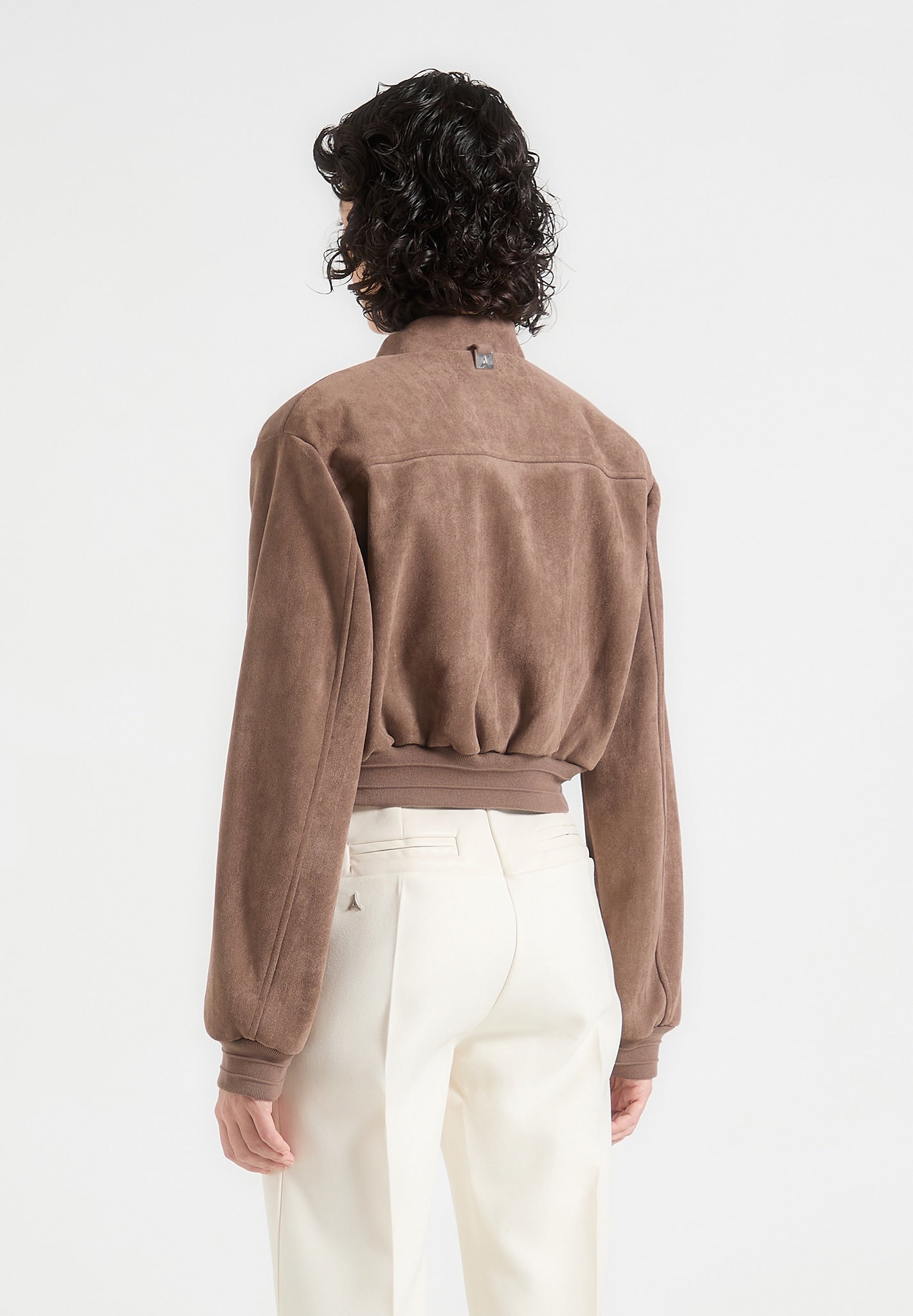 Suede Wide Shoulder Bomber Jacket - Taupe