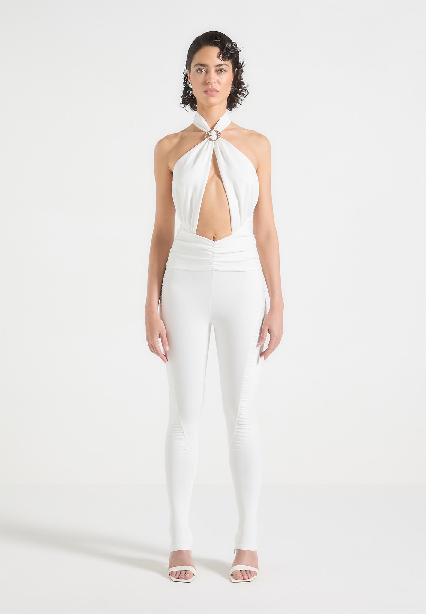 Twist Halterneck Ruched Jumpsuit - Off White