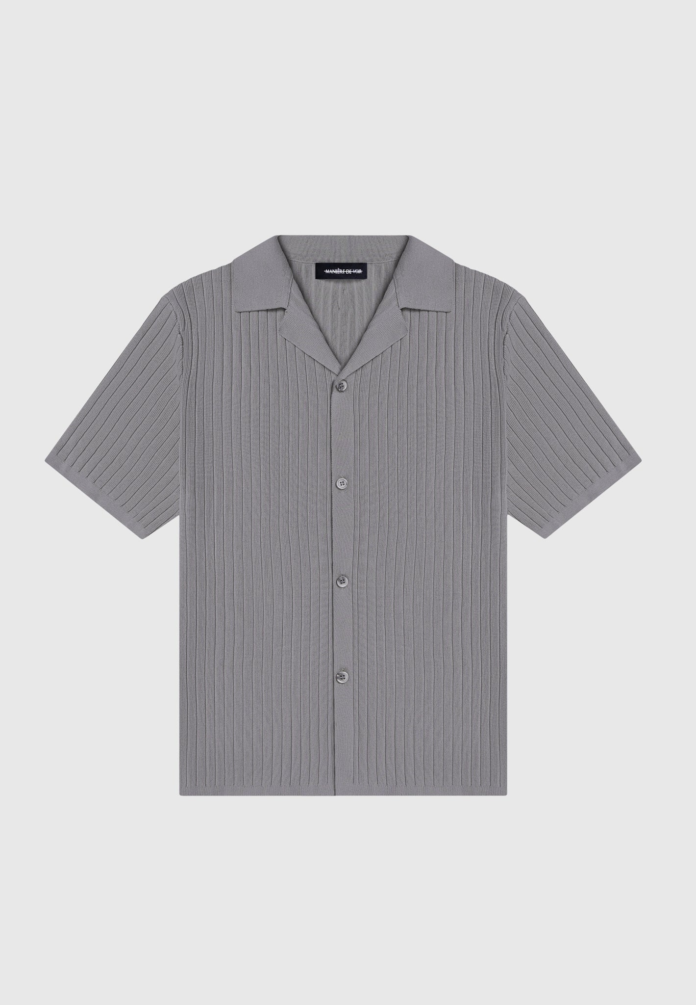 Ribbed Knit Revere Shirt - Grey