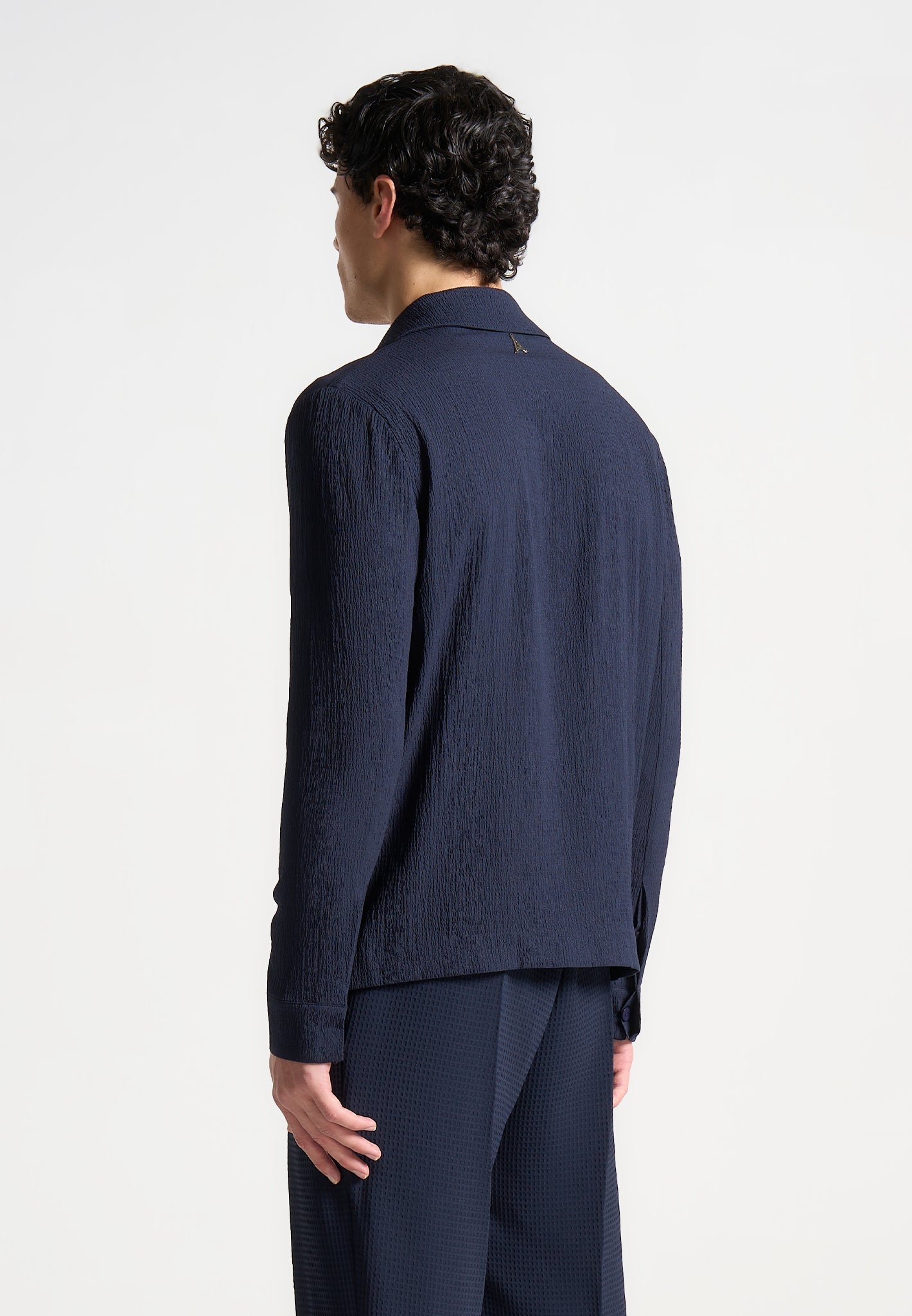 Seersucker Double Breasted Shirt - Navy