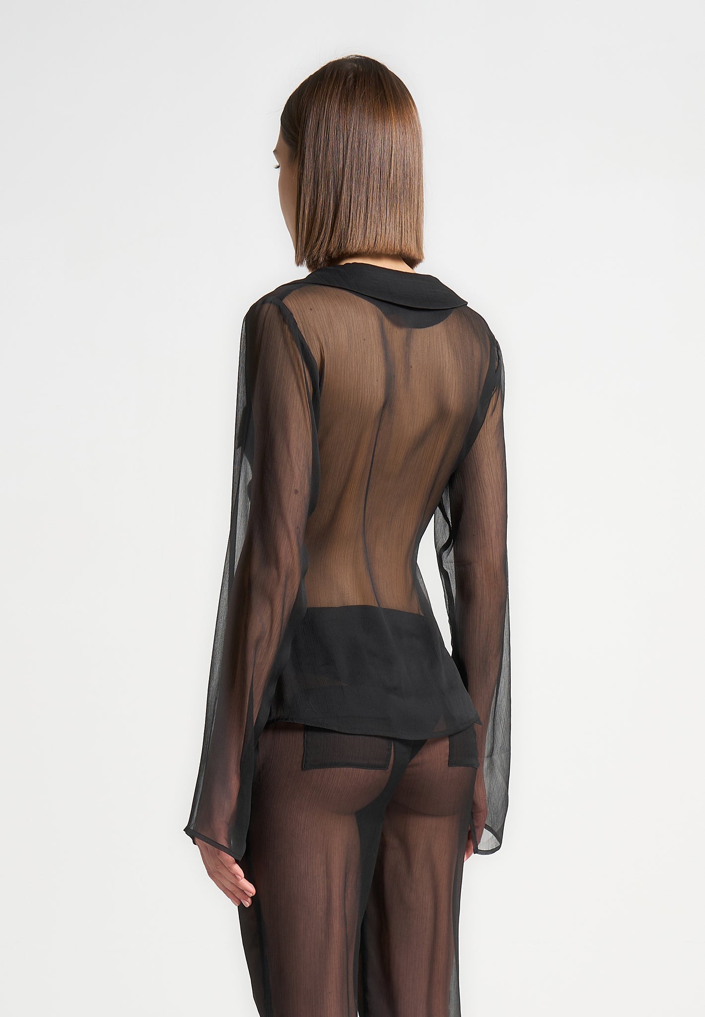 Sheer Shirt with Clasp - Black