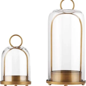 Brass Glass Hurricane Candle Holders Set – Large & Small