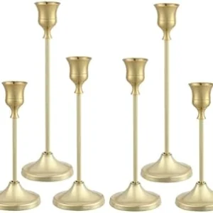 Gold Metal Taper Candle Holders Set – 12 Pieces