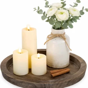 Rustic Round Wooden Candle Tray – 11" Decorative Centerpiece